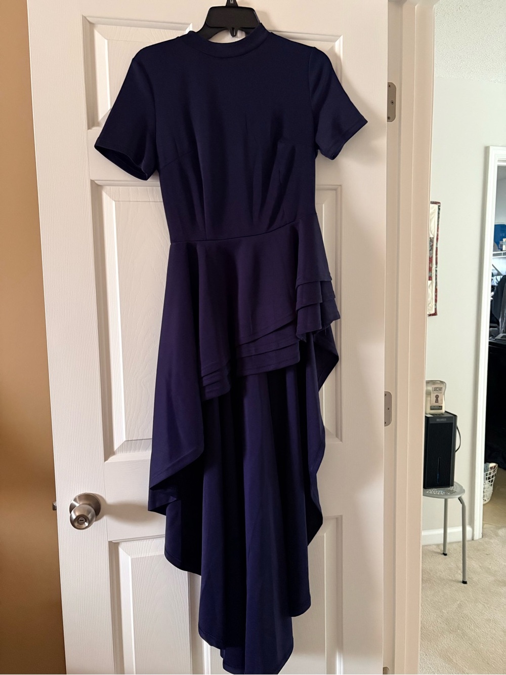 Asymmetric Ruffle High-Low Dress in Navy